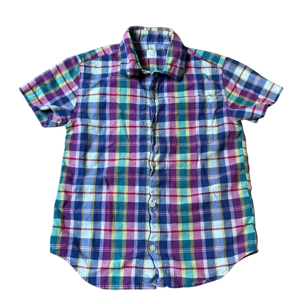 Crewcuts Button Down Shirt Boys Multi Color Plaid Madras Style SIZE 6/7